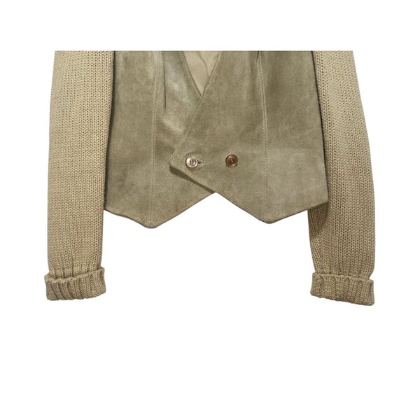 David Benjamin Suede Leather Crop Jacket Large Knit Sleeves Bonanza Western 90s - Picture 9 of 14